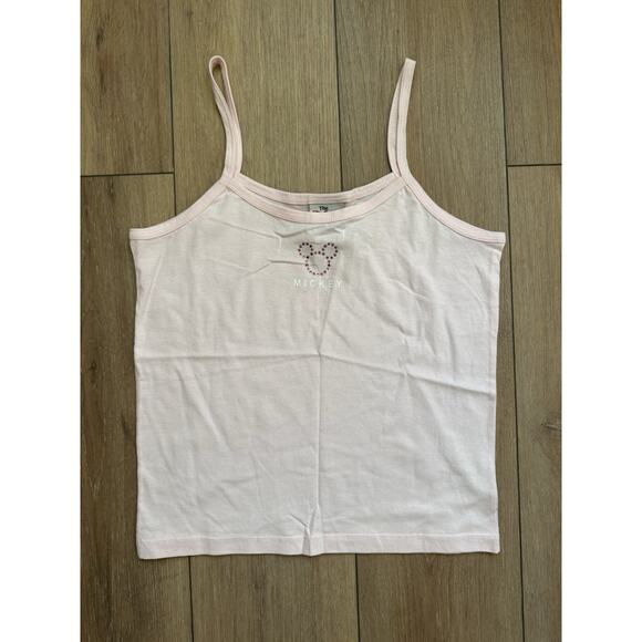 Vintage Y2K Disney Store Baby Pink Mickey Rhinestone Tank Top NWT Straps - Picture 11 of 11
